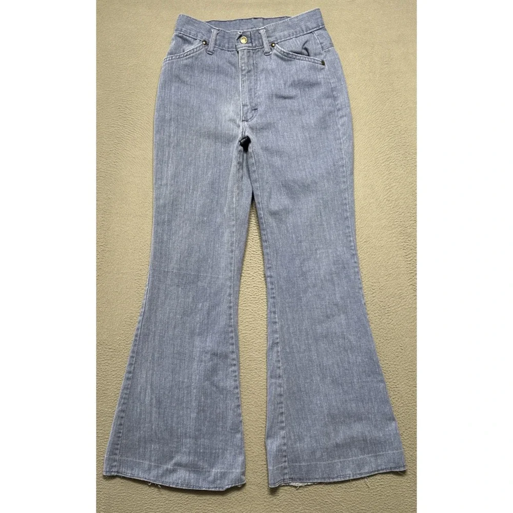 Vintage H.I.S Jeans Womens 25x328 Blue Flare Boho Distressed Faded Light‎ Denim